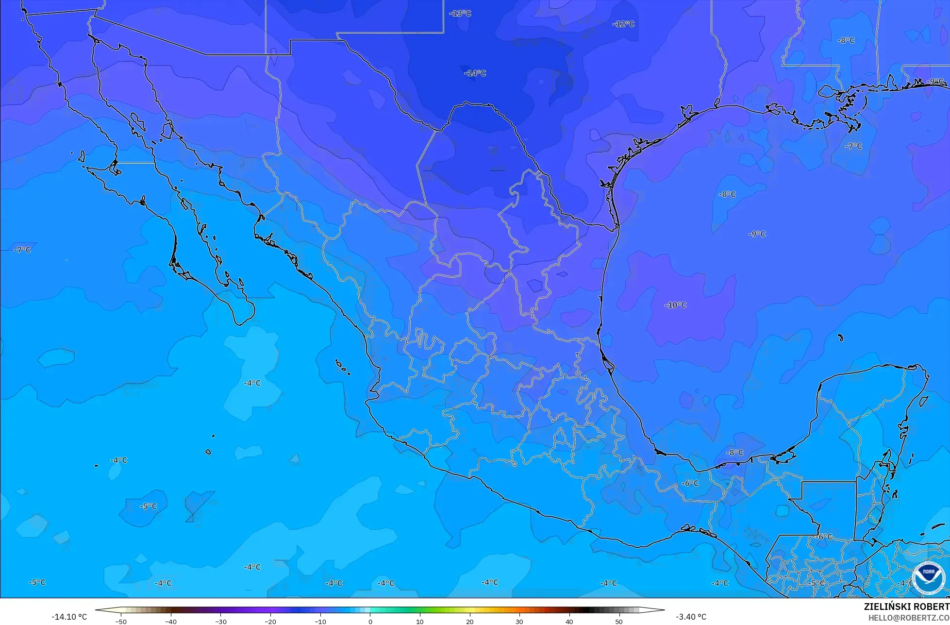 GFS model - Mexico, Temperature at 500hPa
