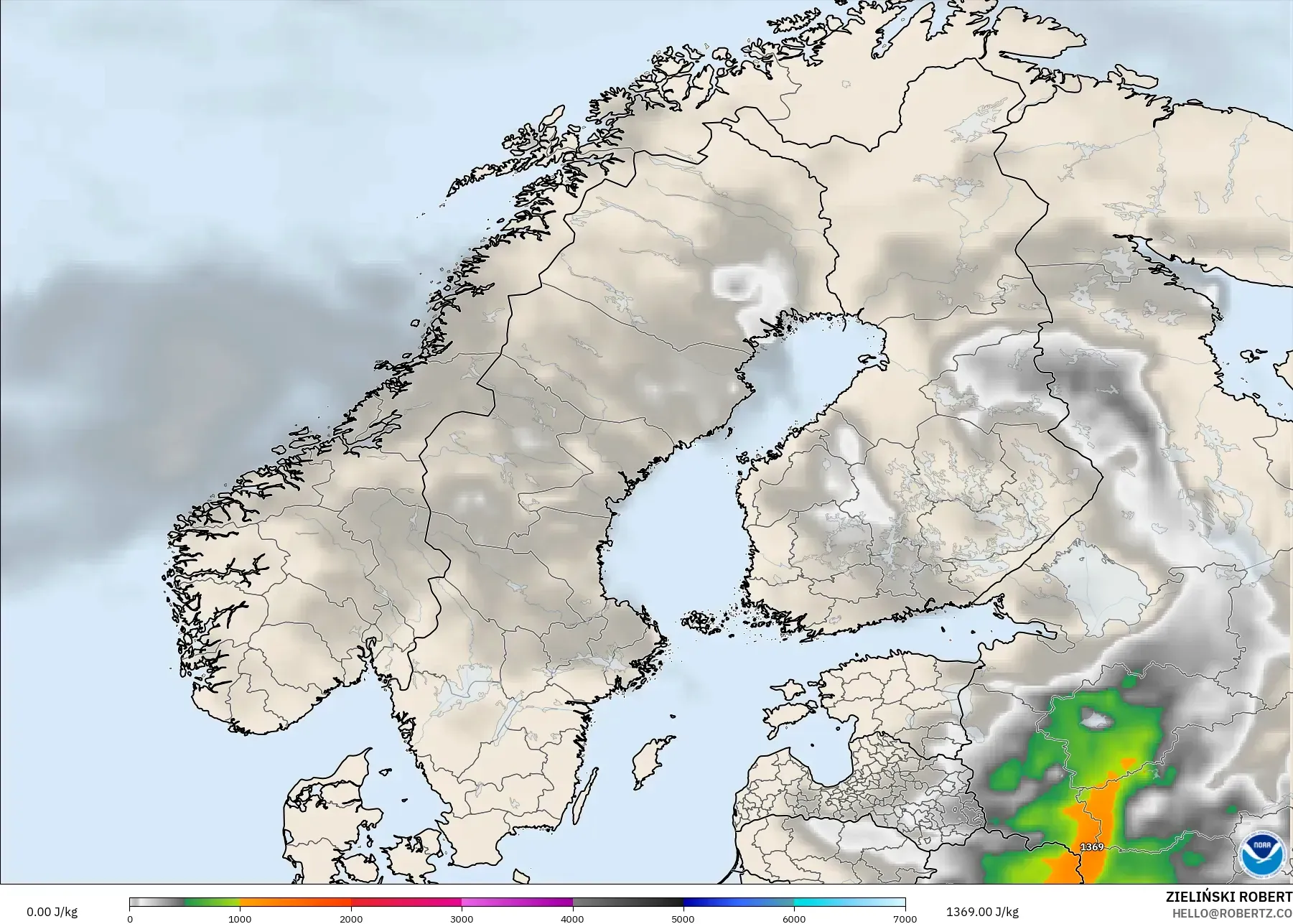 GFS model - Scandinavia, CAPE