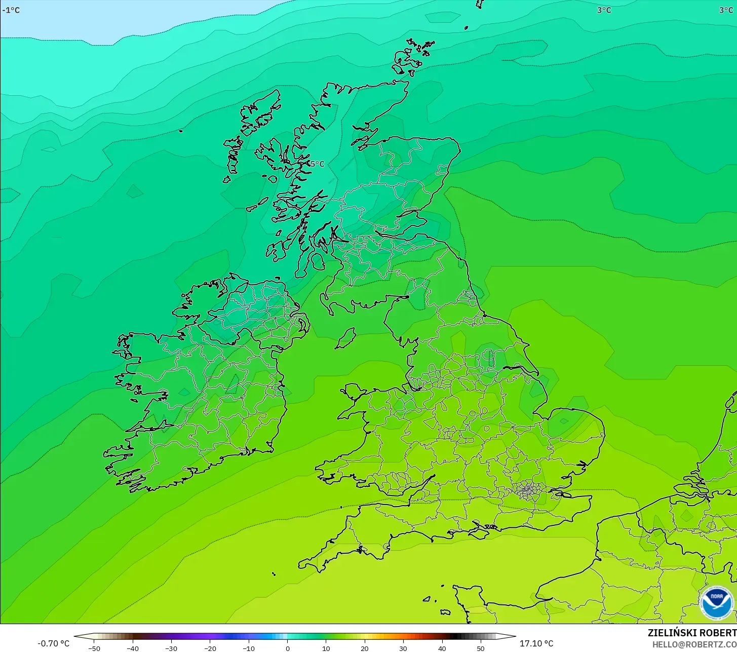 GFS model - United Kingdom, Temperature at 850hPa