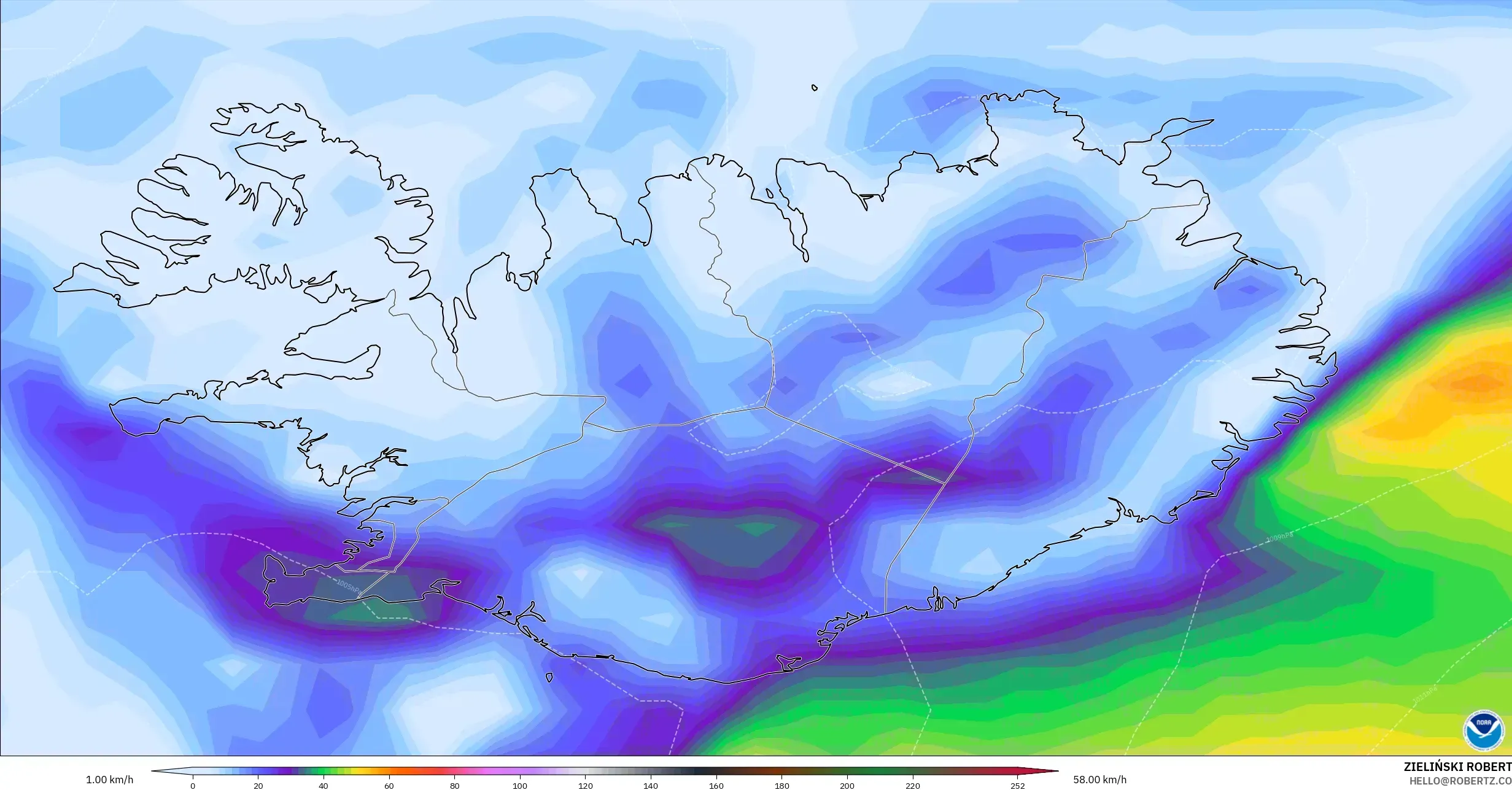 GFS model - Iceland, Wind Gusts