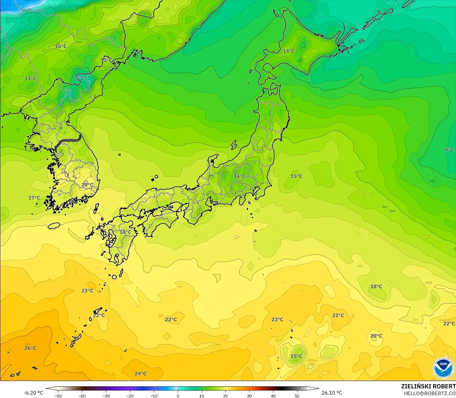 GFS model - Japan, Dewpoint at 2m