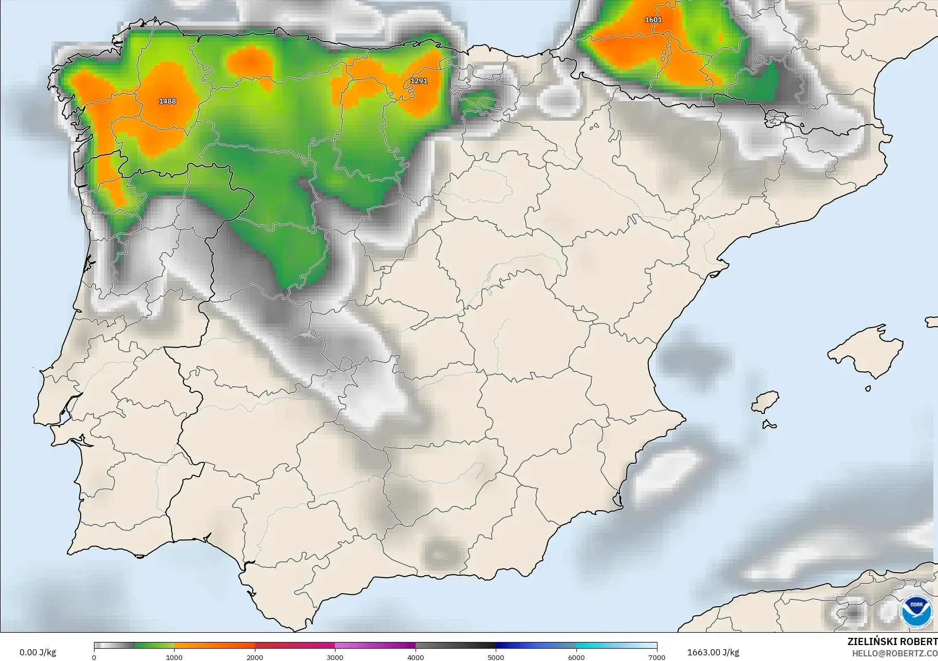 GFS model - Spain, CAPE