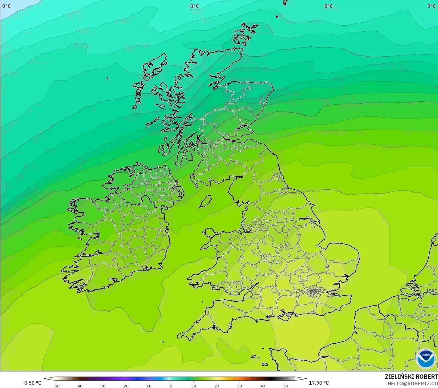 GFS model - United Kingdom, Temperature at 850hPa