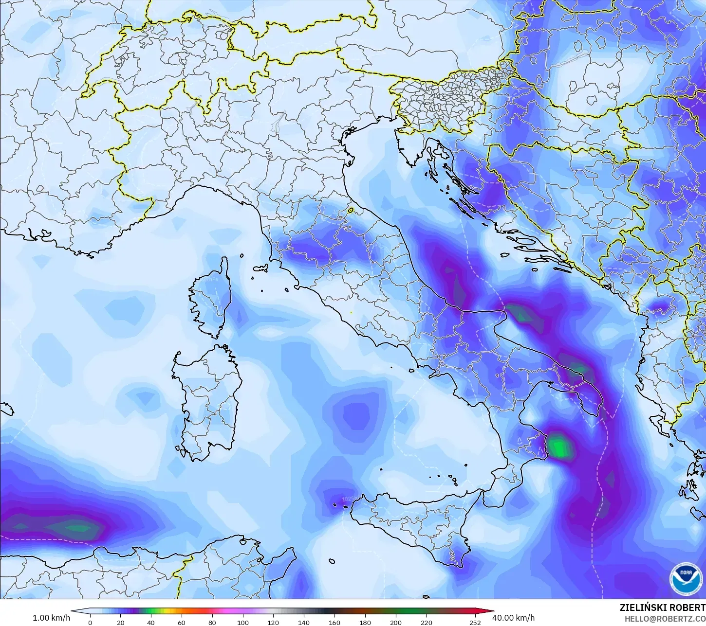 GFS model - Italy, Wind Gusts