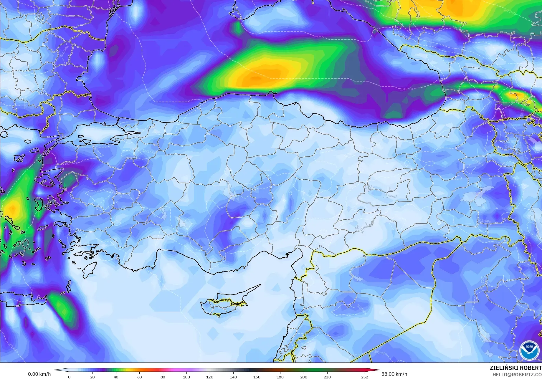 GFS model - Turkey, Wind Gusts