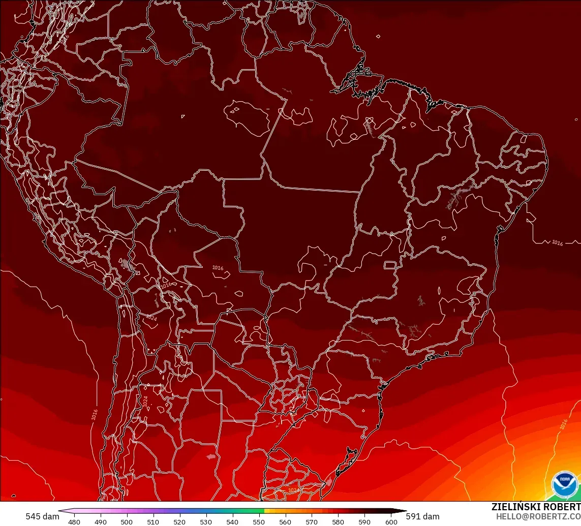 GFS model - Brazil, Geopotential height at 500hPa
