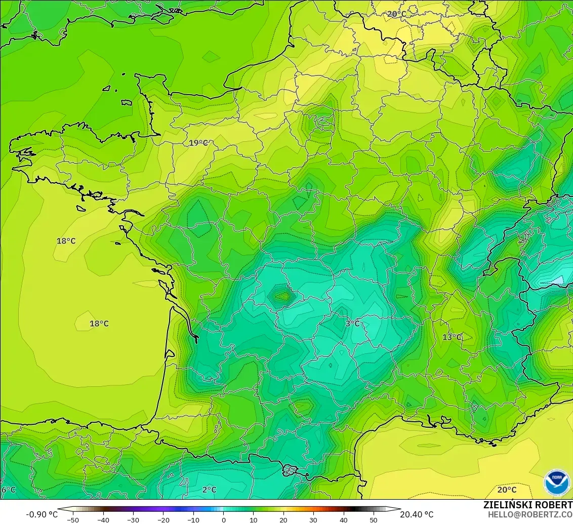 GFS model - France, Dewpoint at 2m