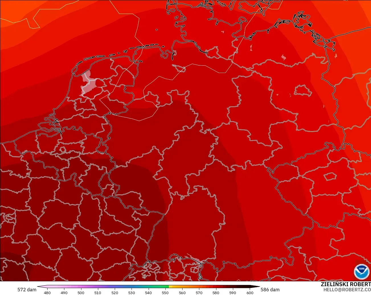 GFS model - Germany, Geopotential height at 500hPa