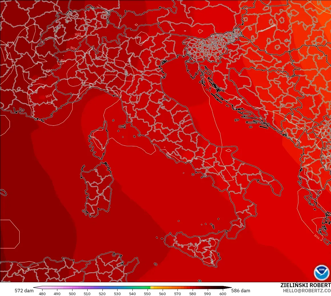 GFS model - Italy, Geopotential height at 500hPa