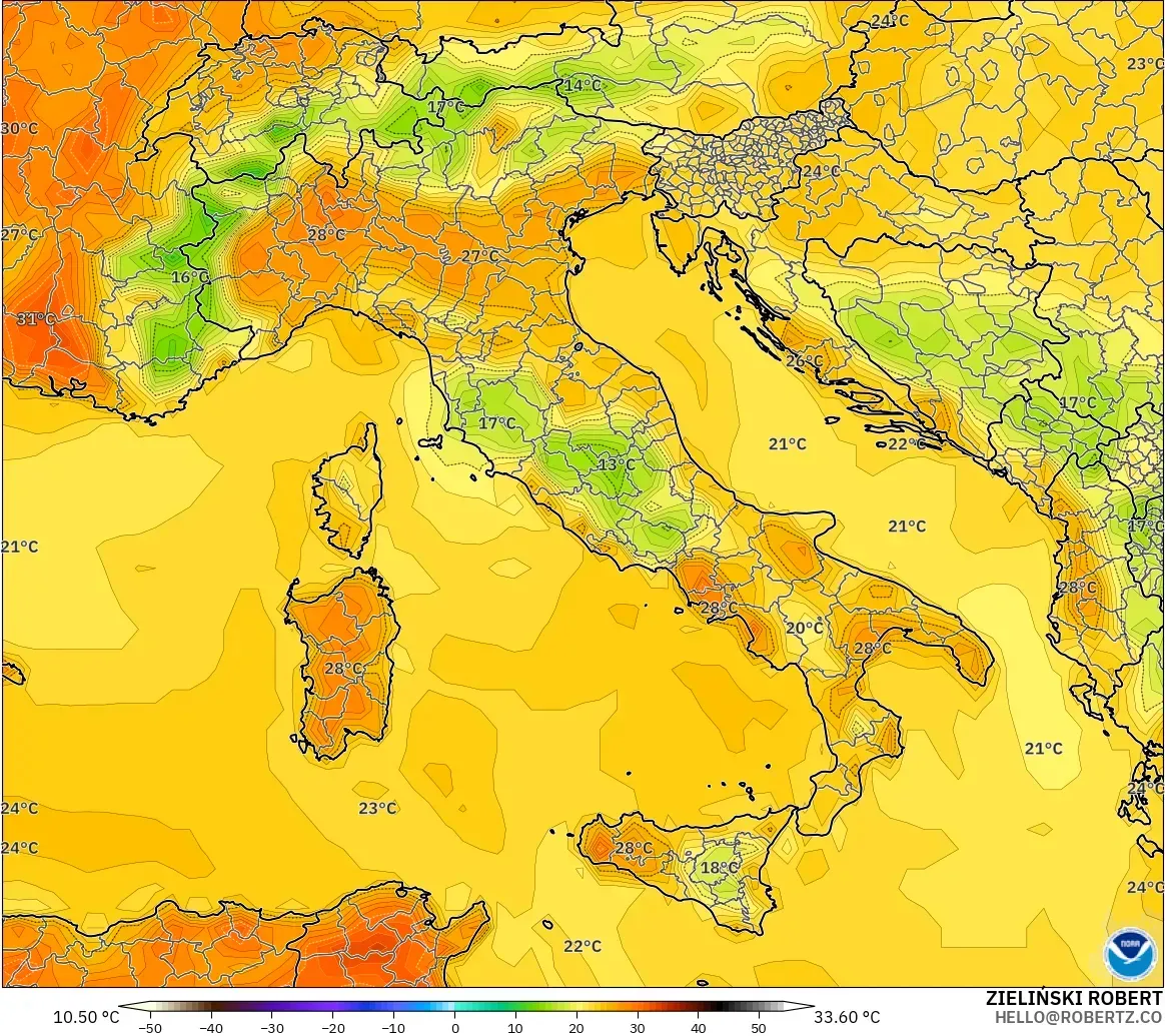 GFS model - Italy, Temperature at 2m