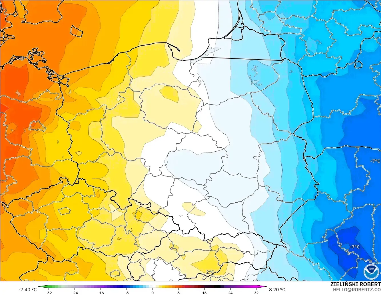 GFS model - Poland, Temperature at 850hPa Anomaly