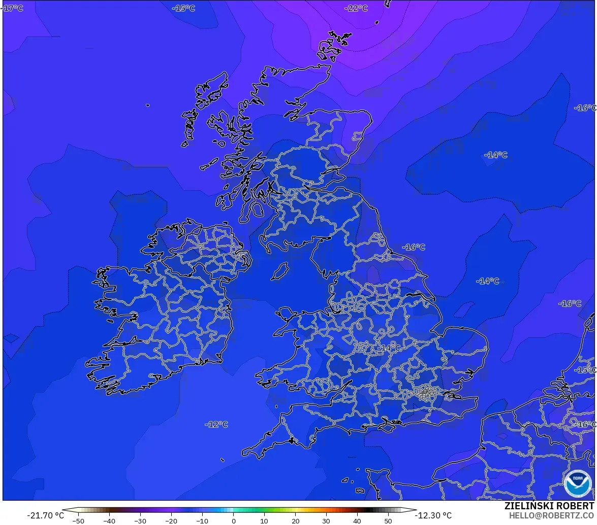 GFS model - United Kingdom, Temperature at 500hPa