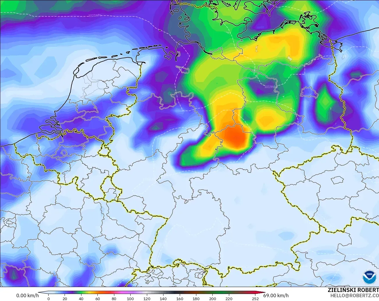 GFS model - Germany, Wind Gusts Peak
