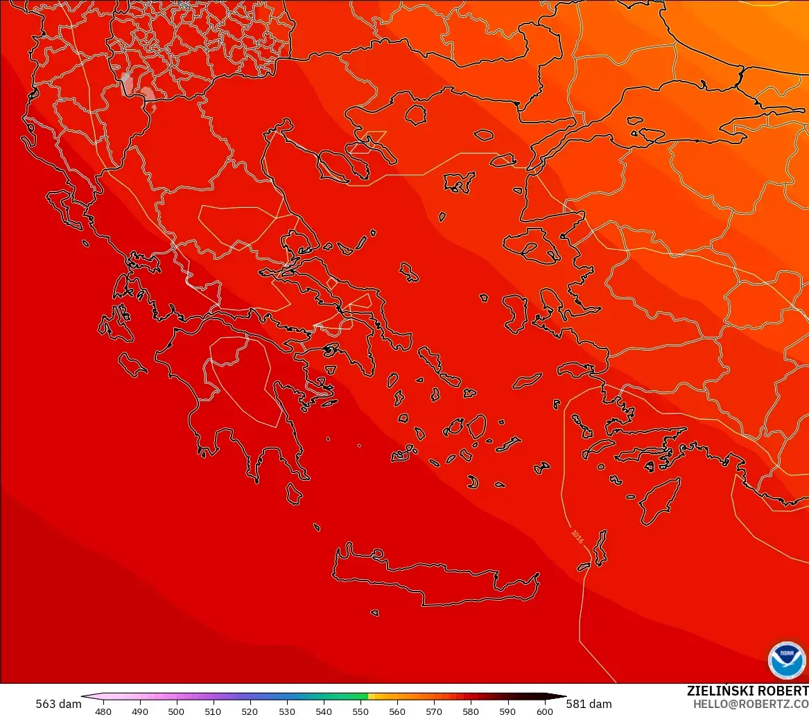 GFS model - Greece, Geopotential height at 500hPa