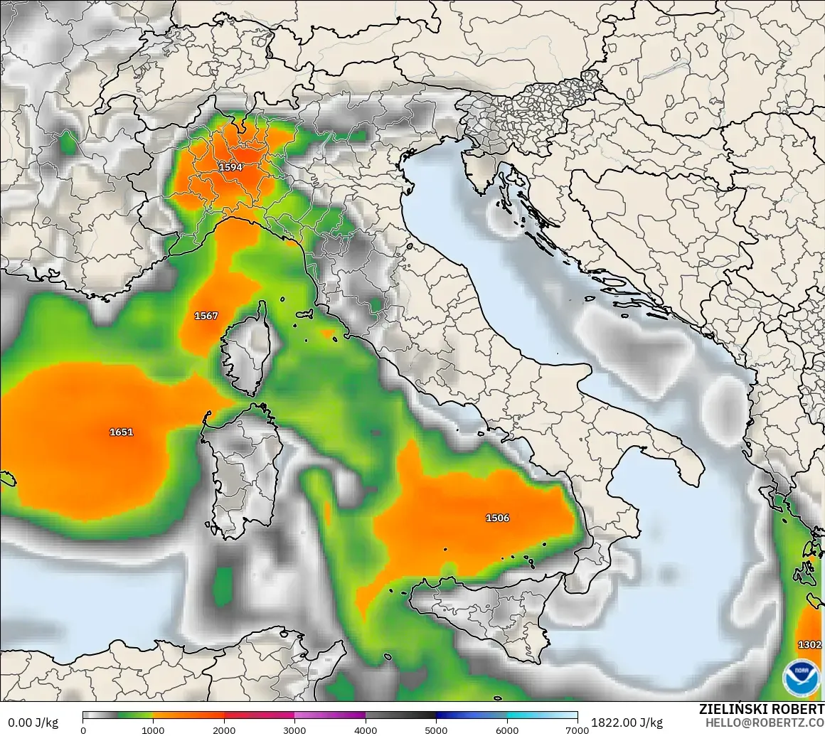 GFS model - Italy, CAPE