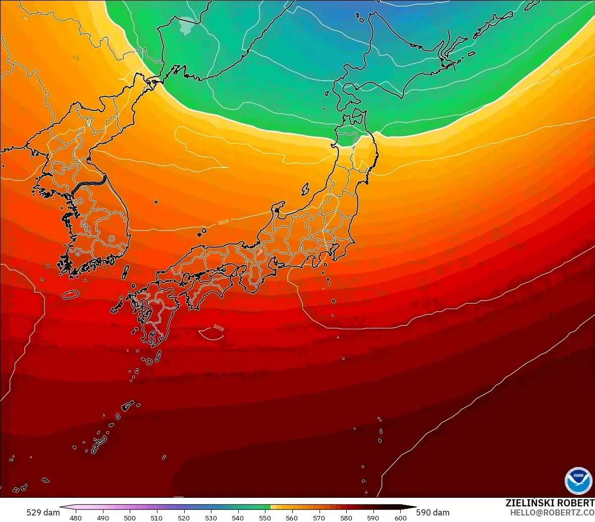 GFS model - Japan, Geopotential height at 500hPa