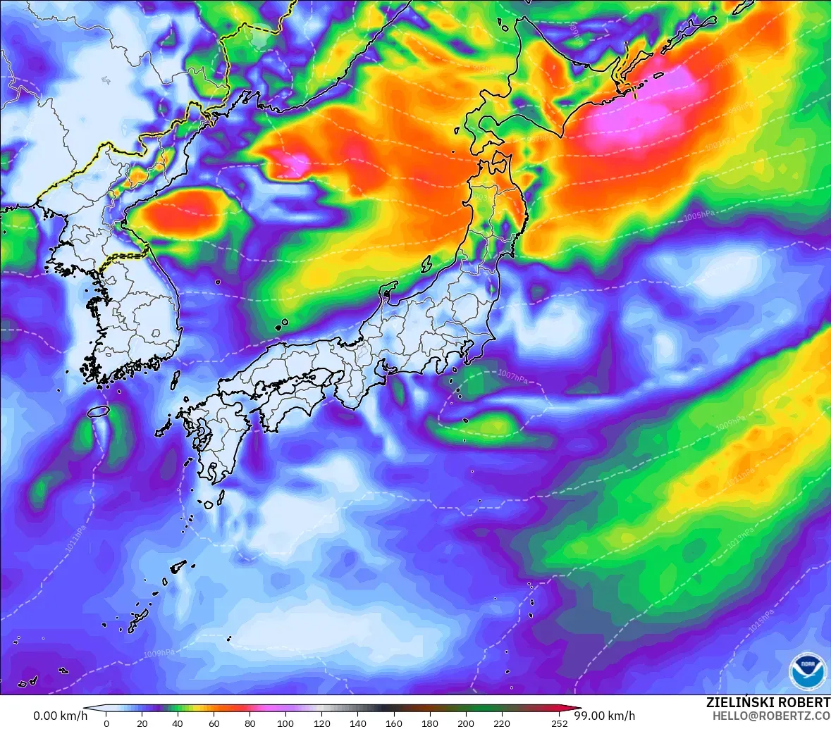 GFS model - Japan, Wind Gusts Peak
