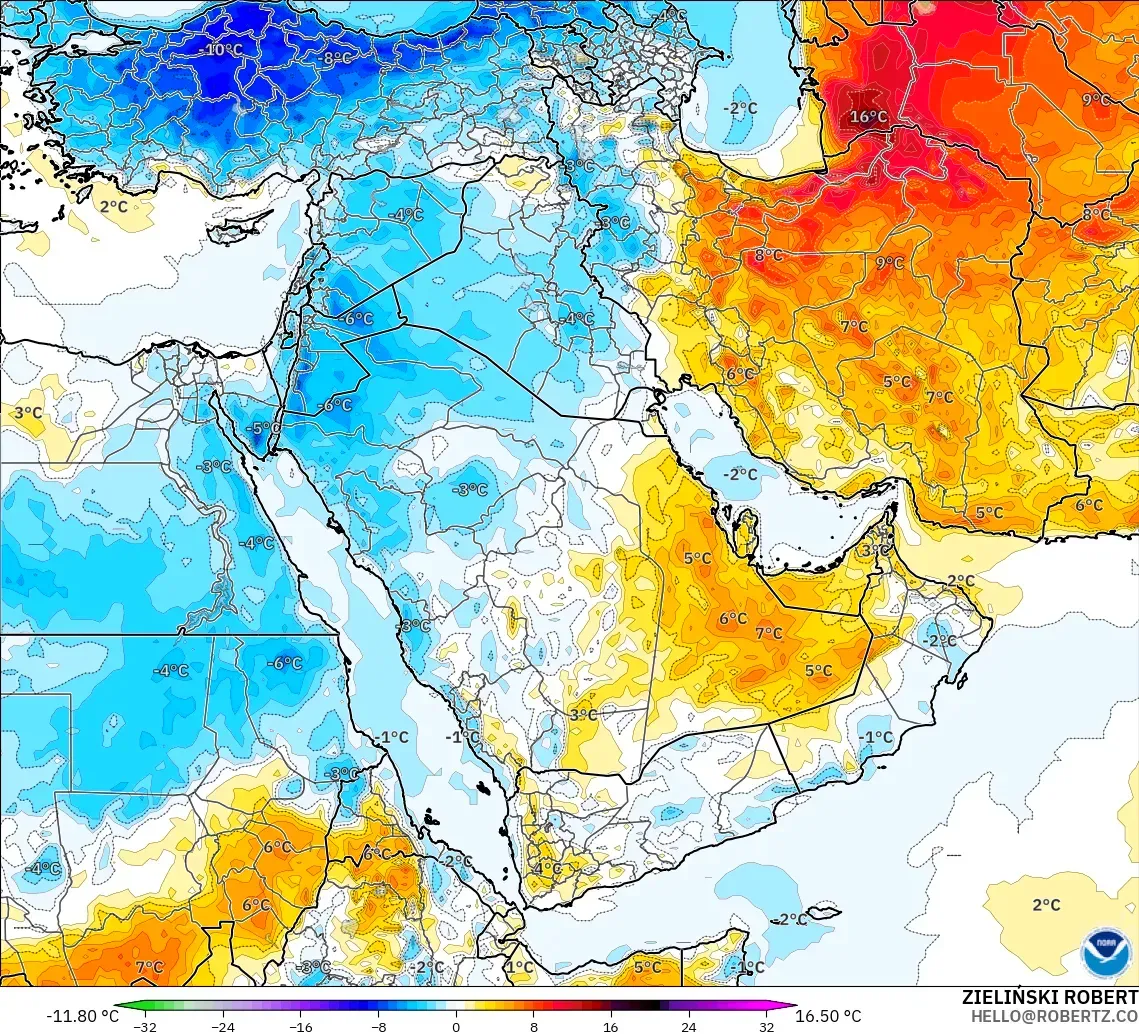 GFS model - Middle East, Temperature at 2m Anomaly