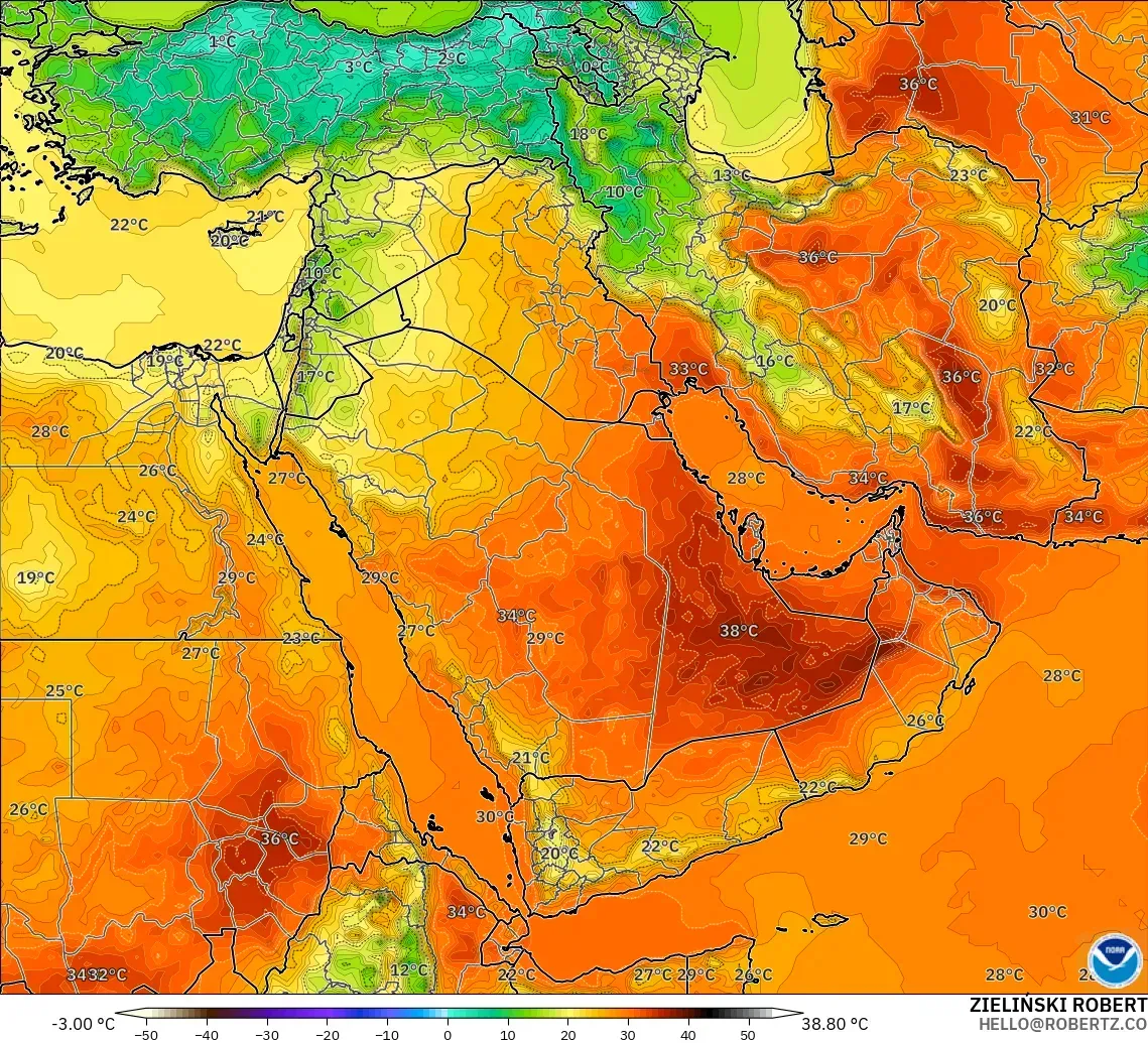 GFS model - Middle East, Temperature at 2m