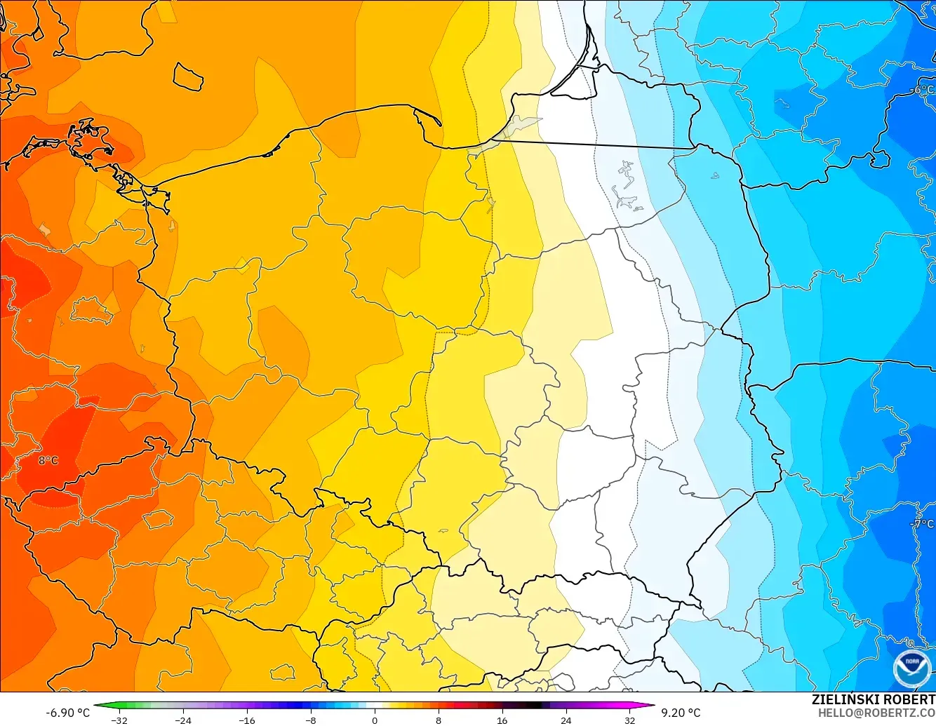 GFS model - Poland, Temperature at 850hPa Anomaly