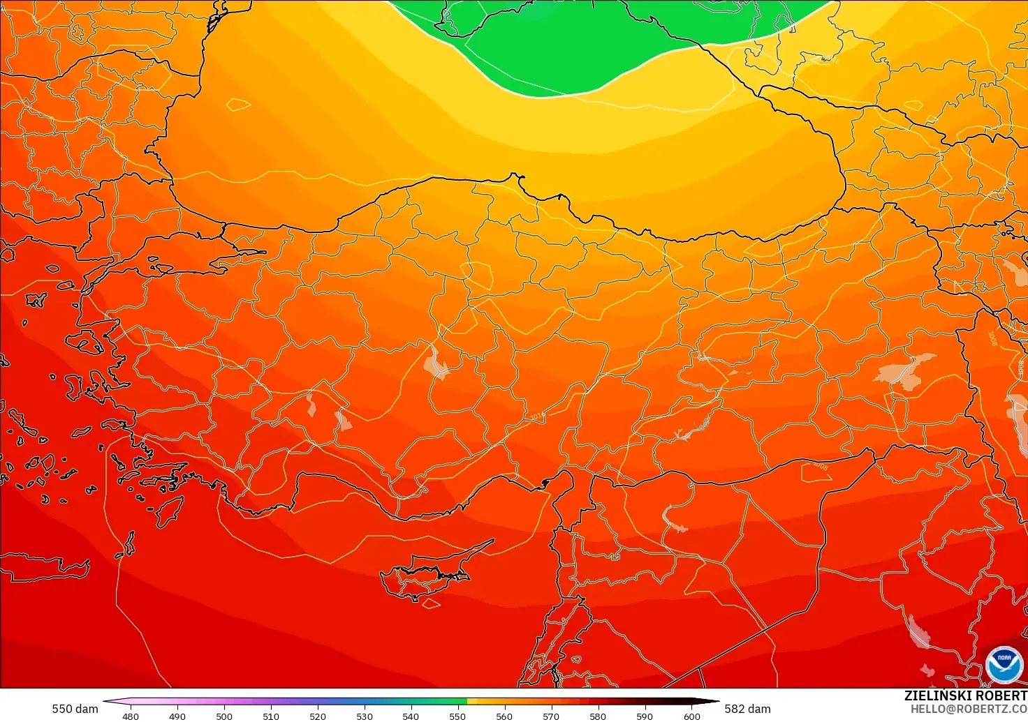 GFS model - Turkey, Geopotential height at 500hPa