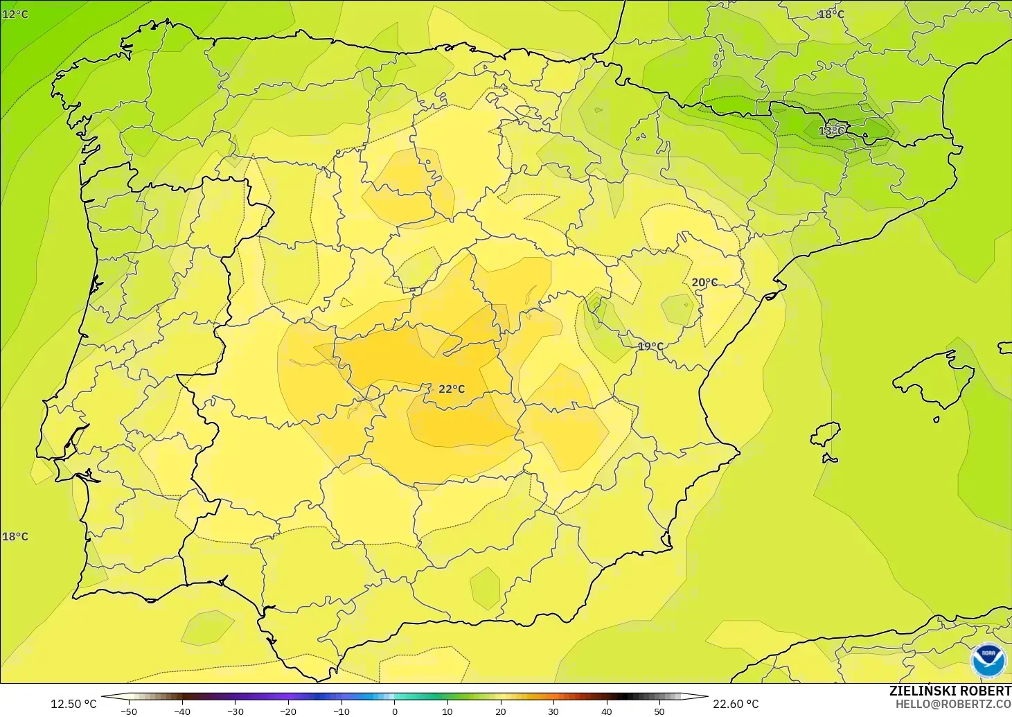GFS model - Spain, Temperature at 850hPa
