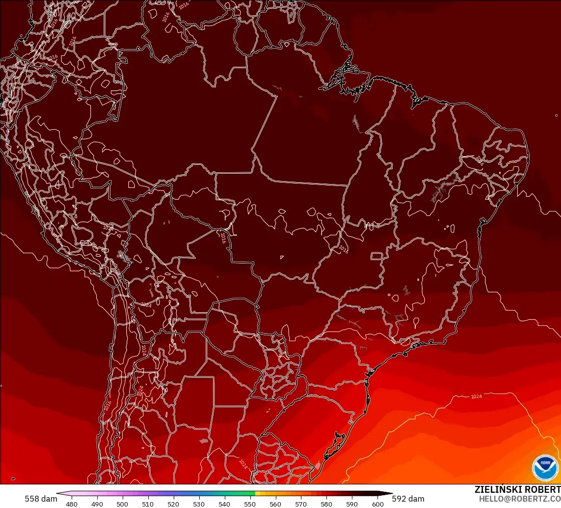 GFS model - Brazil, Geopotential height at 500hPa