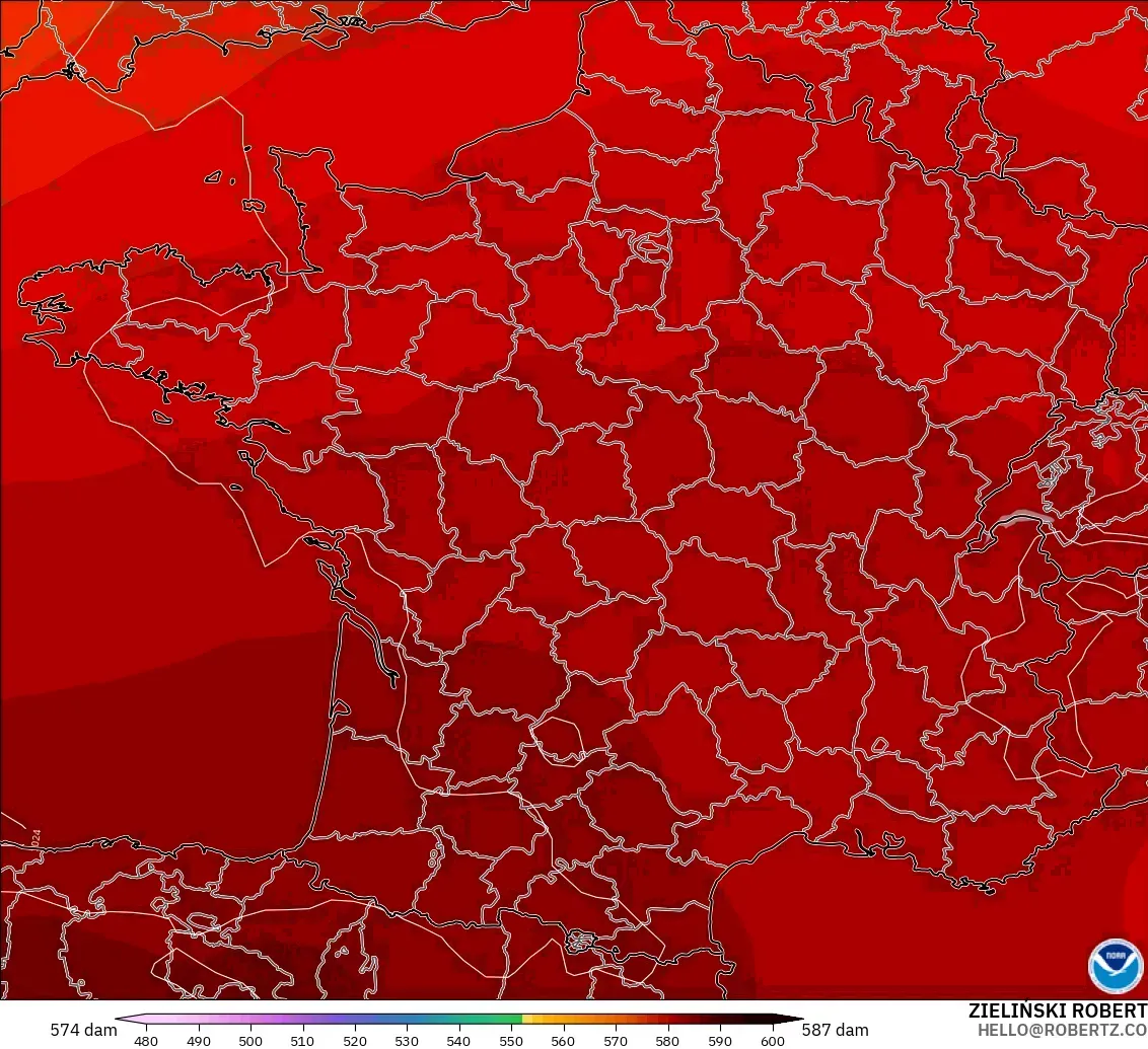 GFS model - France, Geopotential height at 500hPa