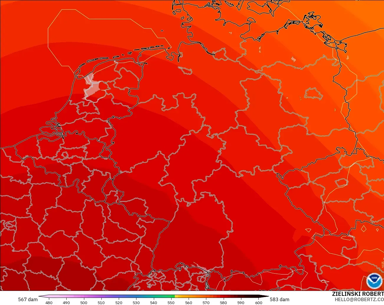 GFS model - Germany, Geopotential height at 500hPa