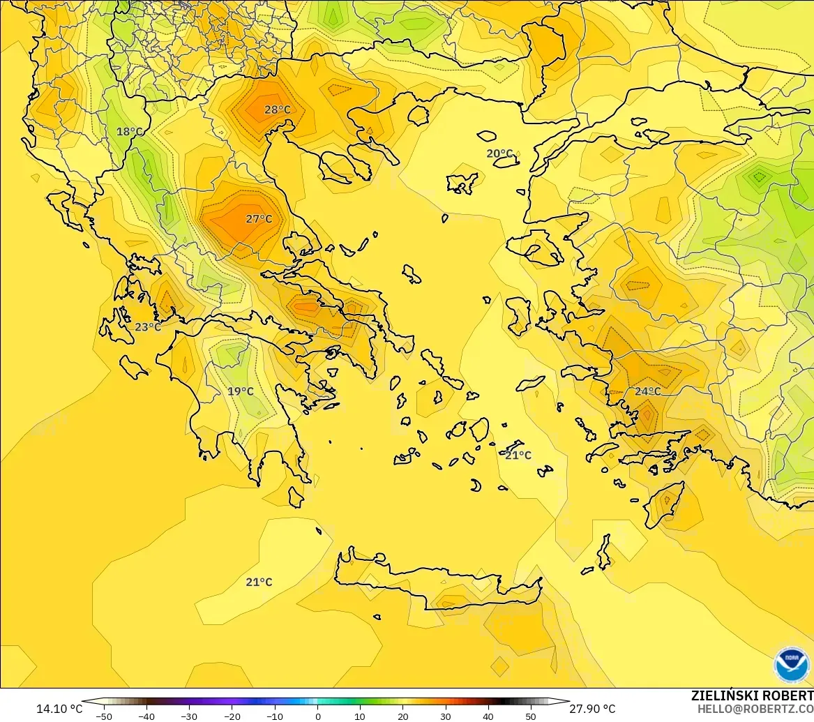 GFS model - Greece, Temperature at 2m