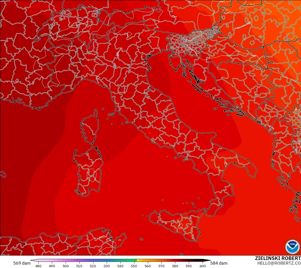 GFS model - Italy, Geopotential height at 500hPa