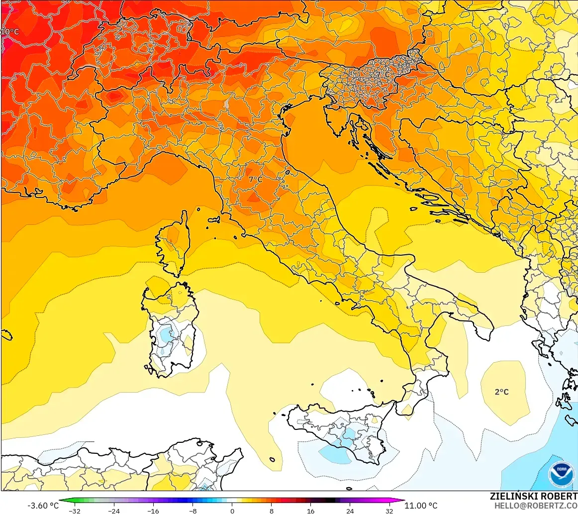 GFS model - Italy, Temperature at 850hPa Anomaly