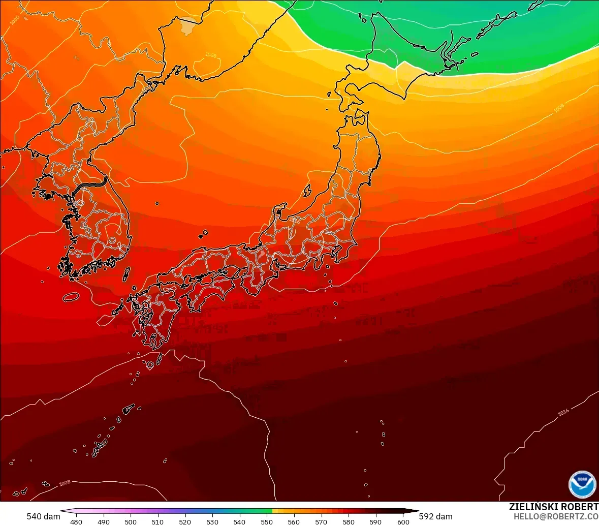 GFS model - Japan, Geopotential height at 500hPa