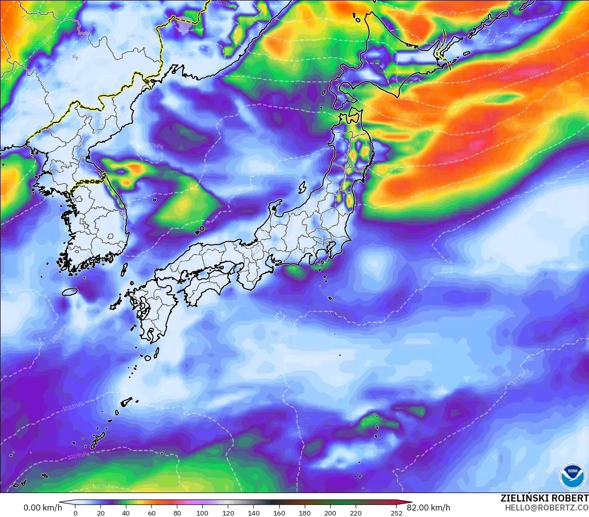 GFS model - Japan, Wind Gusts