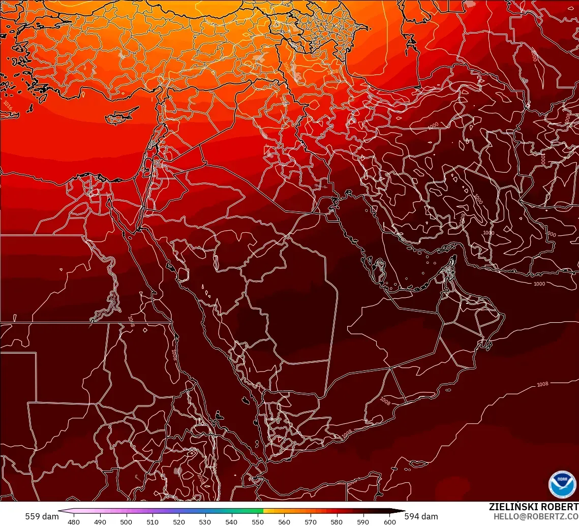 GFS model - Middle East, Geopotential height at 500hPa