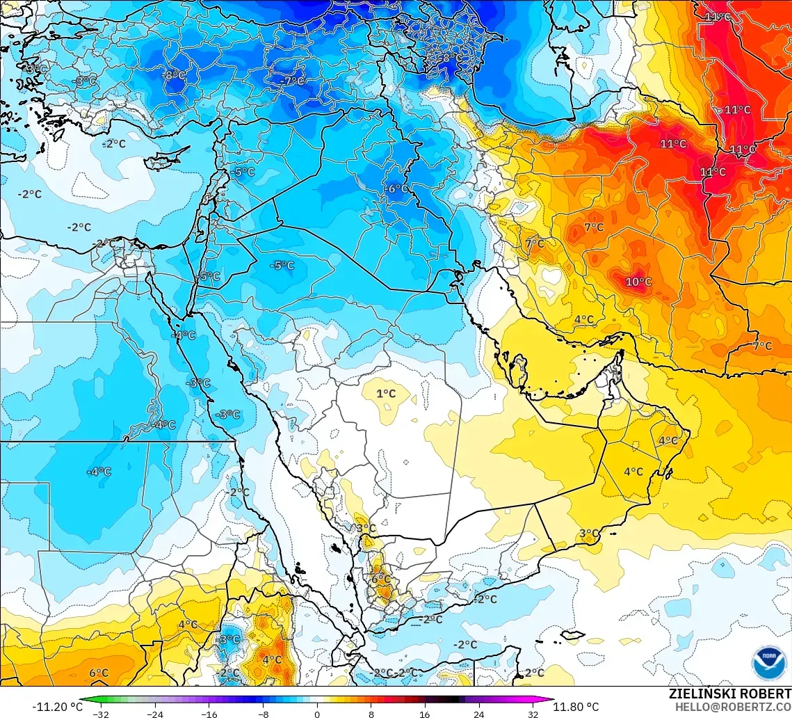 GFS model - Middle East, Temperature at 850hPa Anomaly