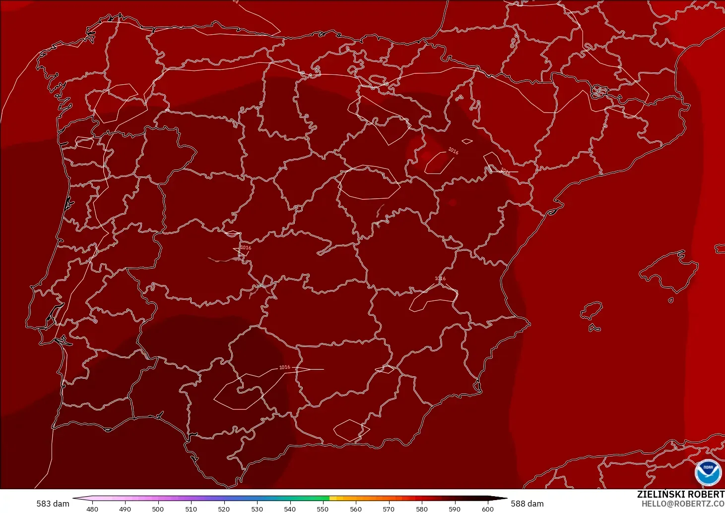 GFS model - Spain, Geopotential height at 500hPa