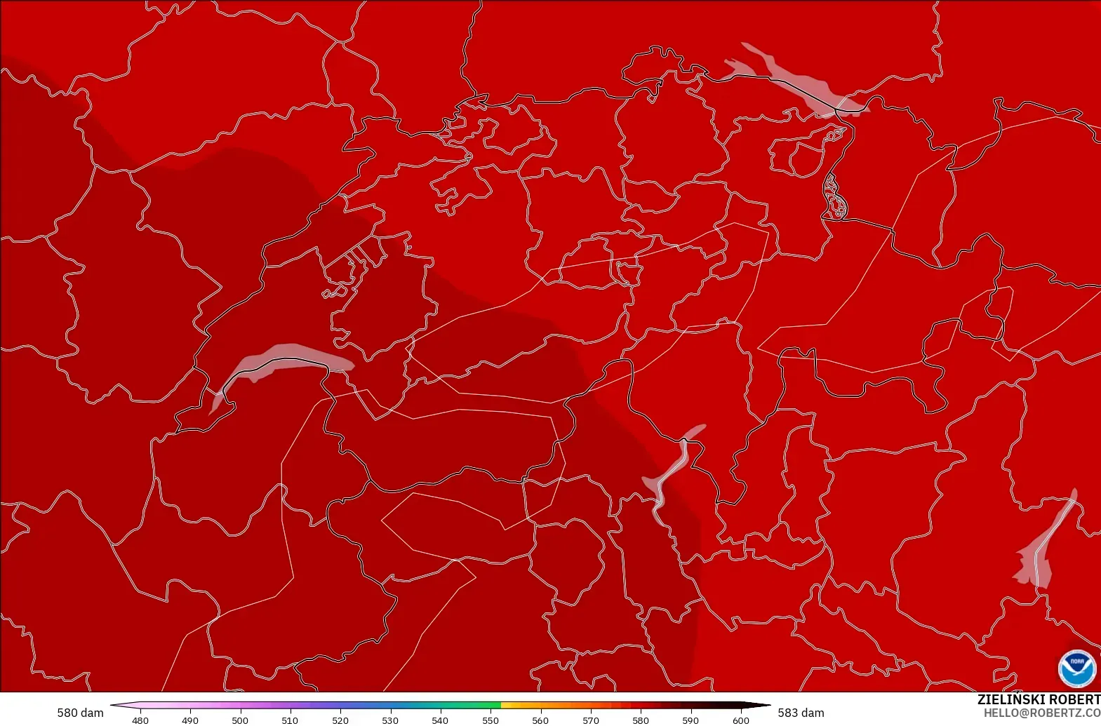 GFS model - Switzerland, Geopotential height at 500hPa