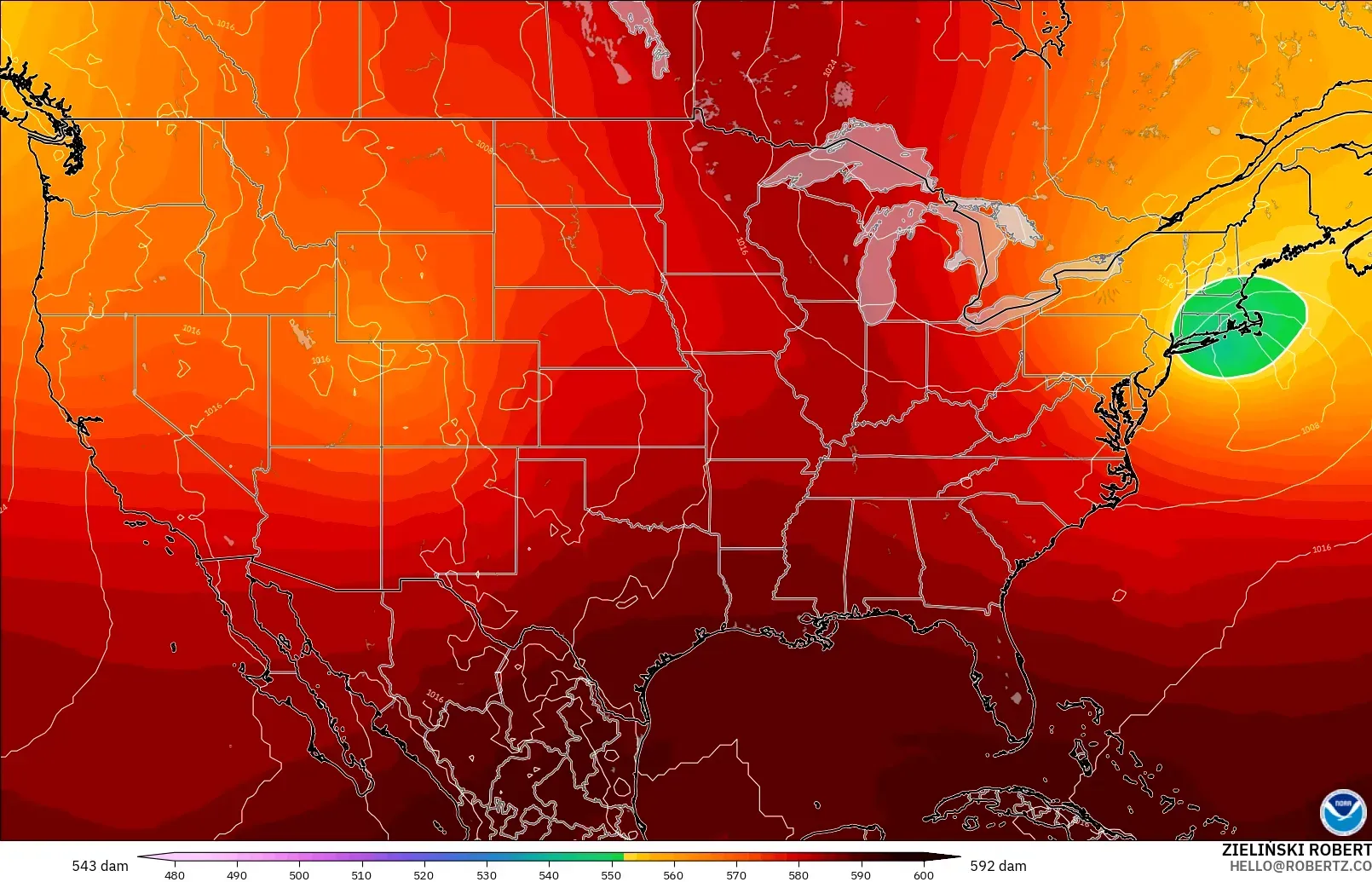 GFS model - United States, Geopotential height at 500hPa
