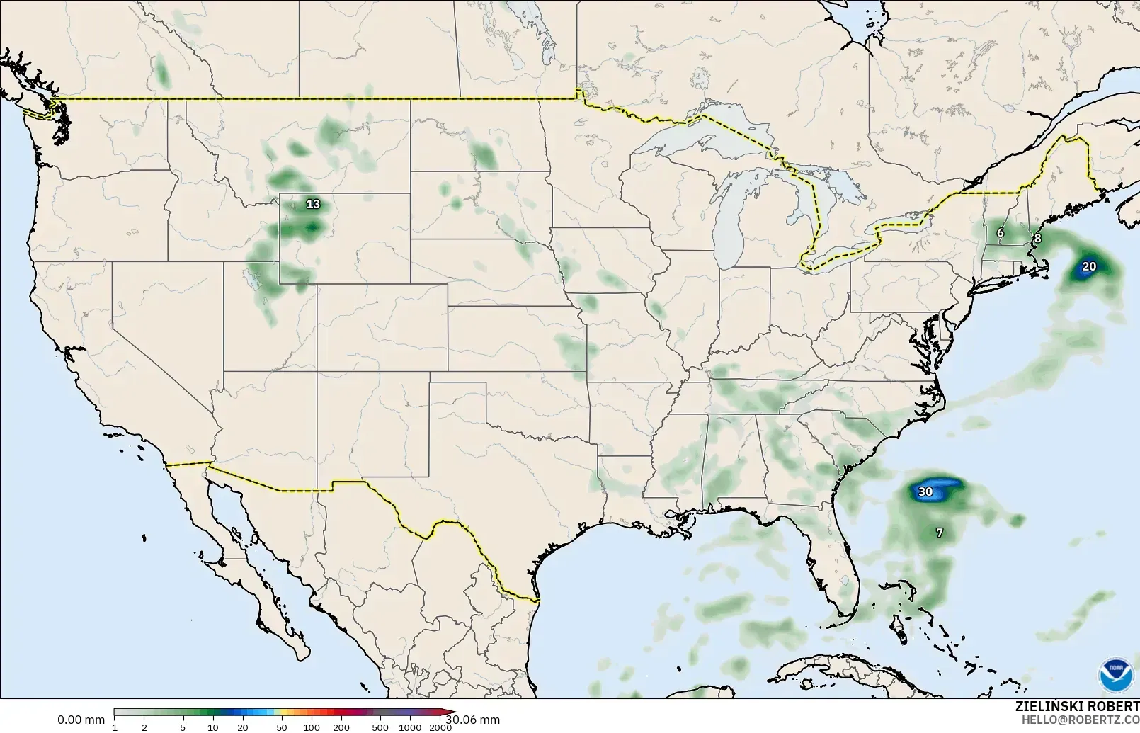 GFS model - United States, Precipitation Accumulation