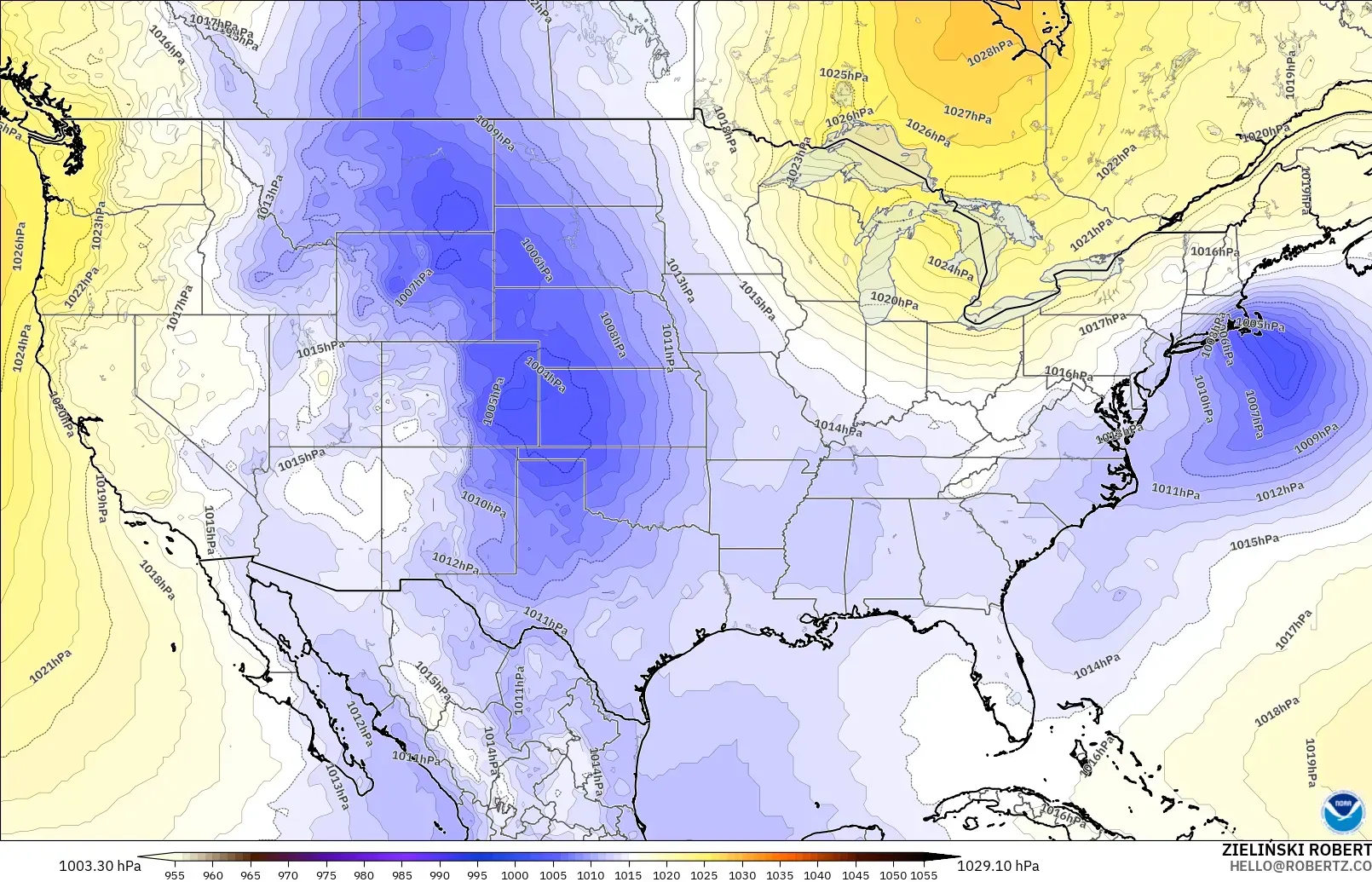 GFS model - United States, Pressure
