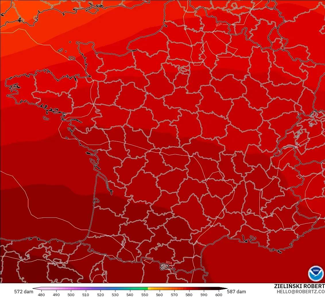 GFS model - France, Geopotential height at 500hPa