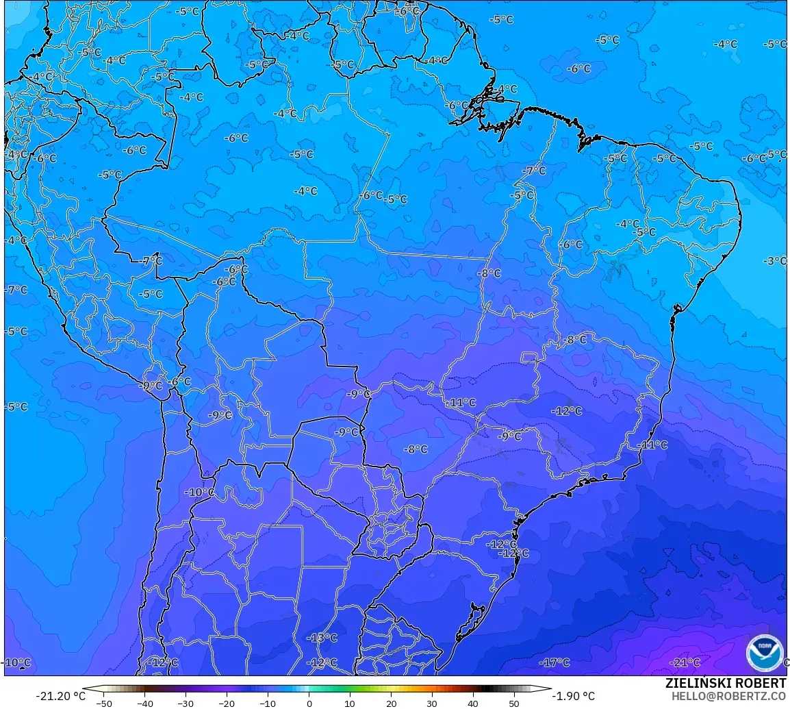 GFS model - Brazil, Temperature at 500hPa