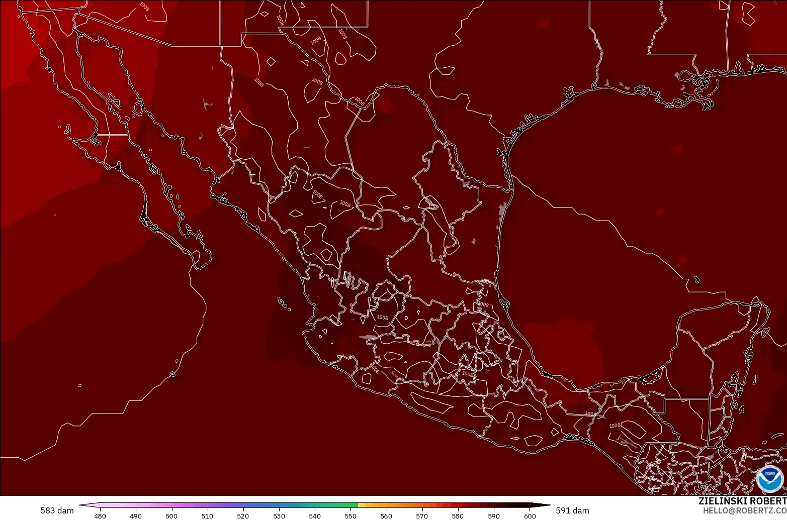 GFS model - Mexico, Geopotential height at 500hPa