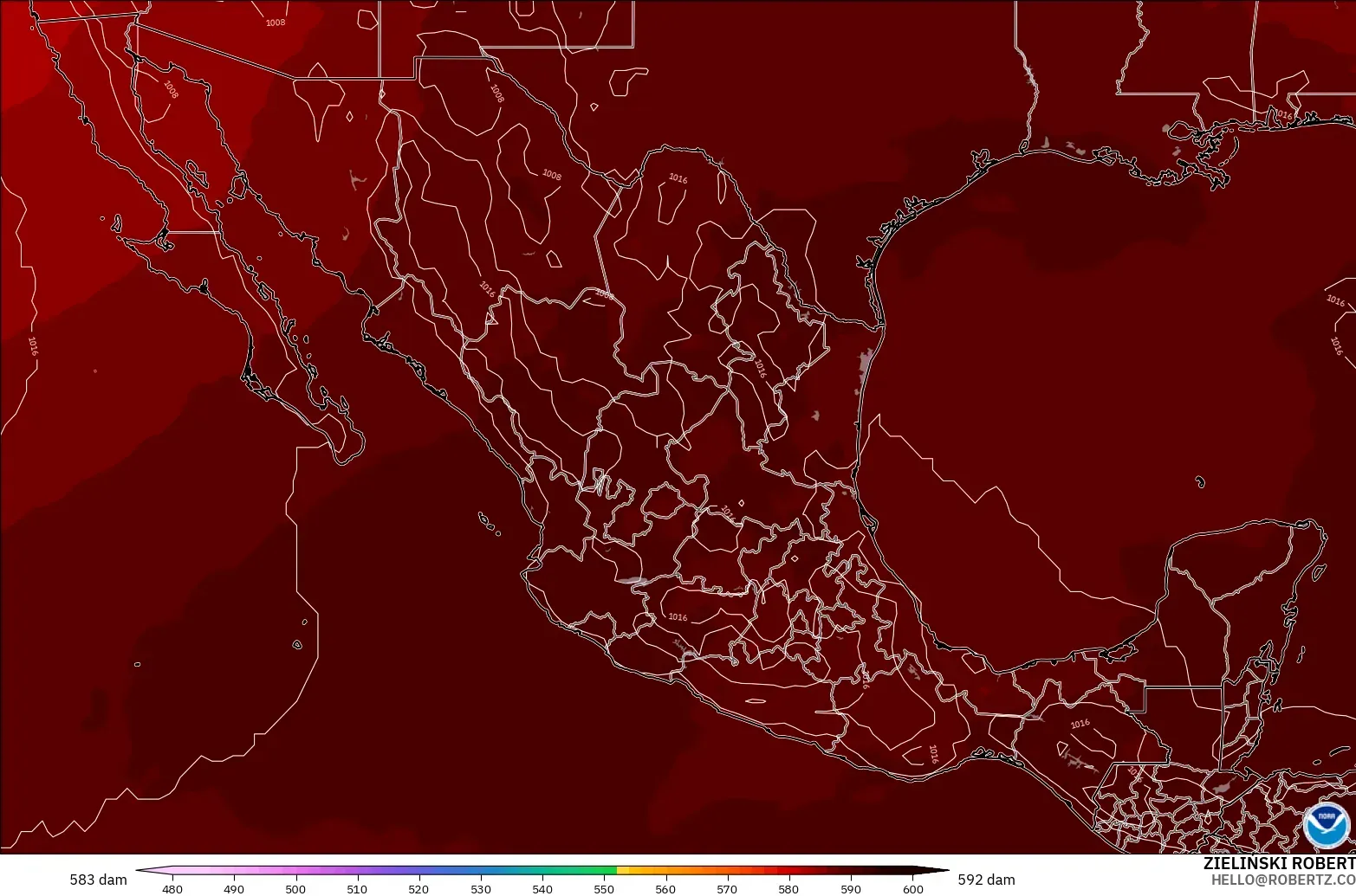 GFS model - Mexico, Geopotential height at 500hPa