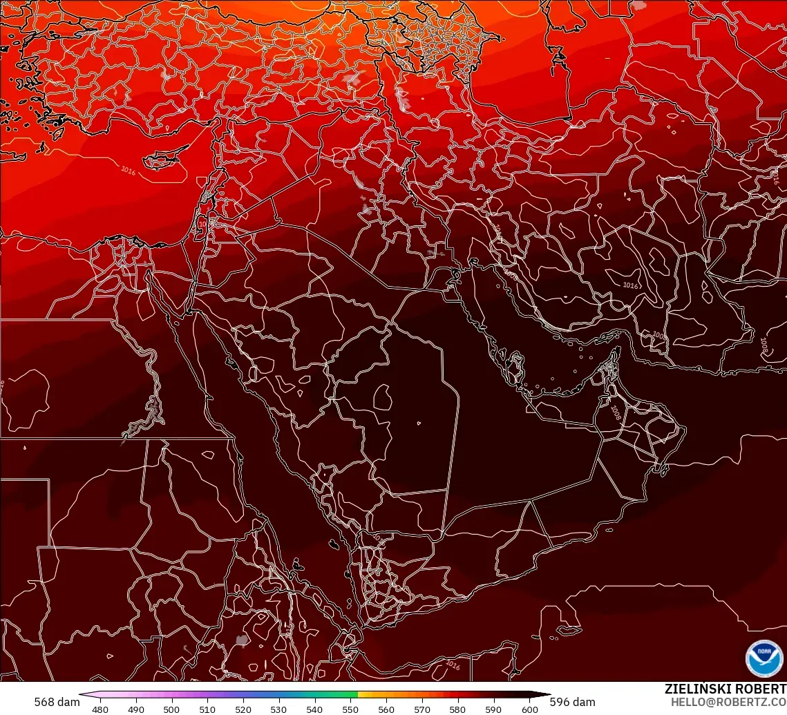 GFS model - Middle East, Geopotential height at 500hPa