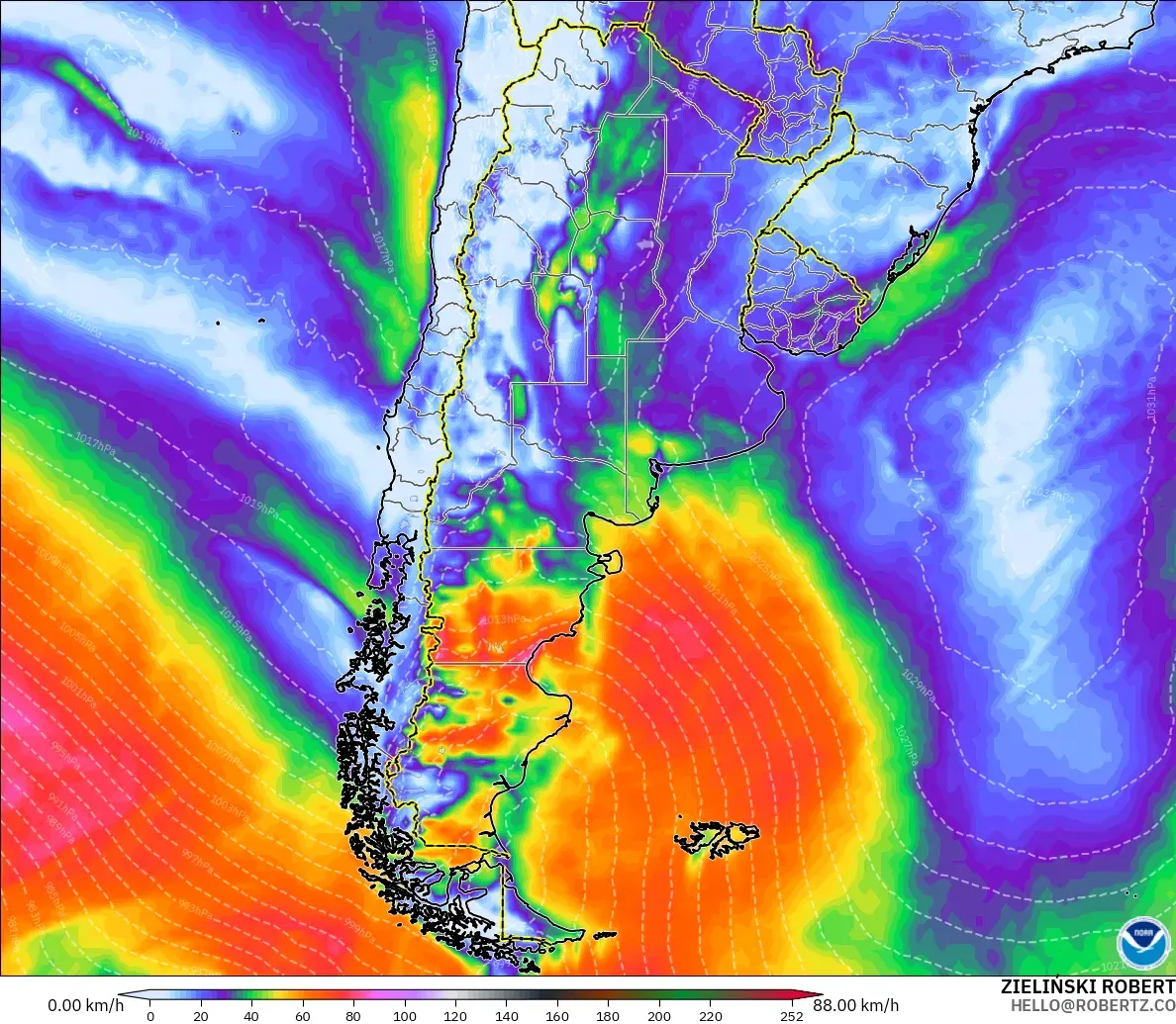 GFS model - Argentina, Wind Gusts