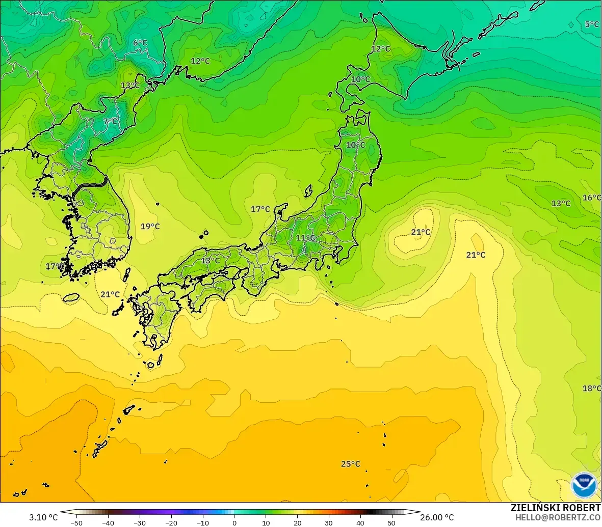 GFS model - Japan, Dewpoint at 2m