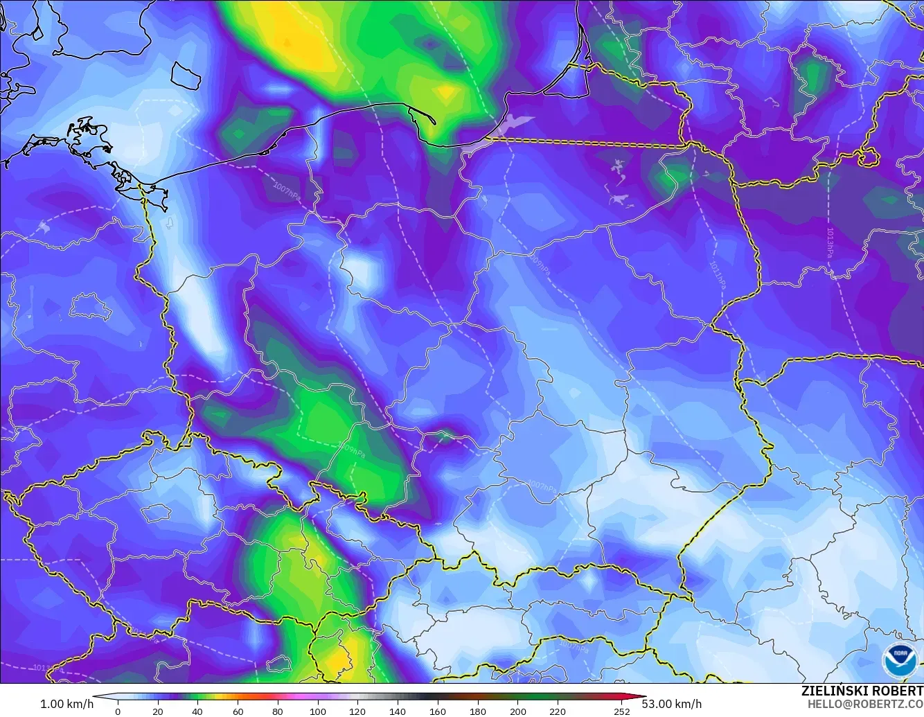 GFS model - Poland, Wind Gusts