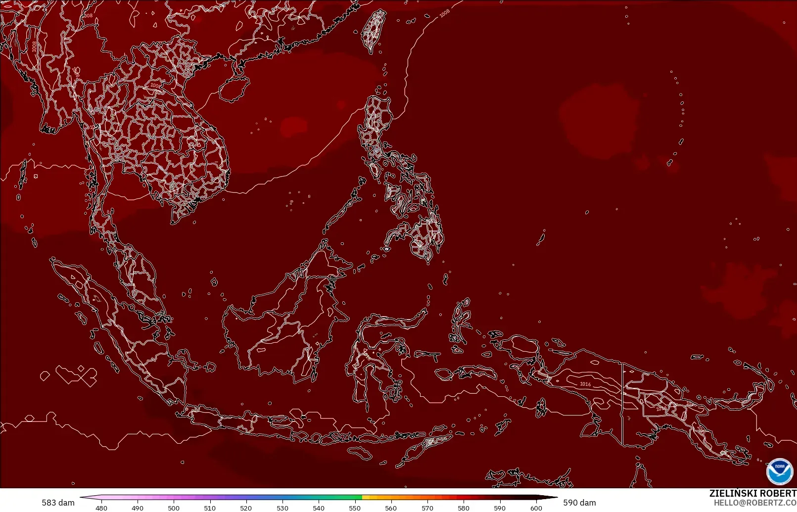 GFS model - South East Asia, Geopotential height at 500hPa